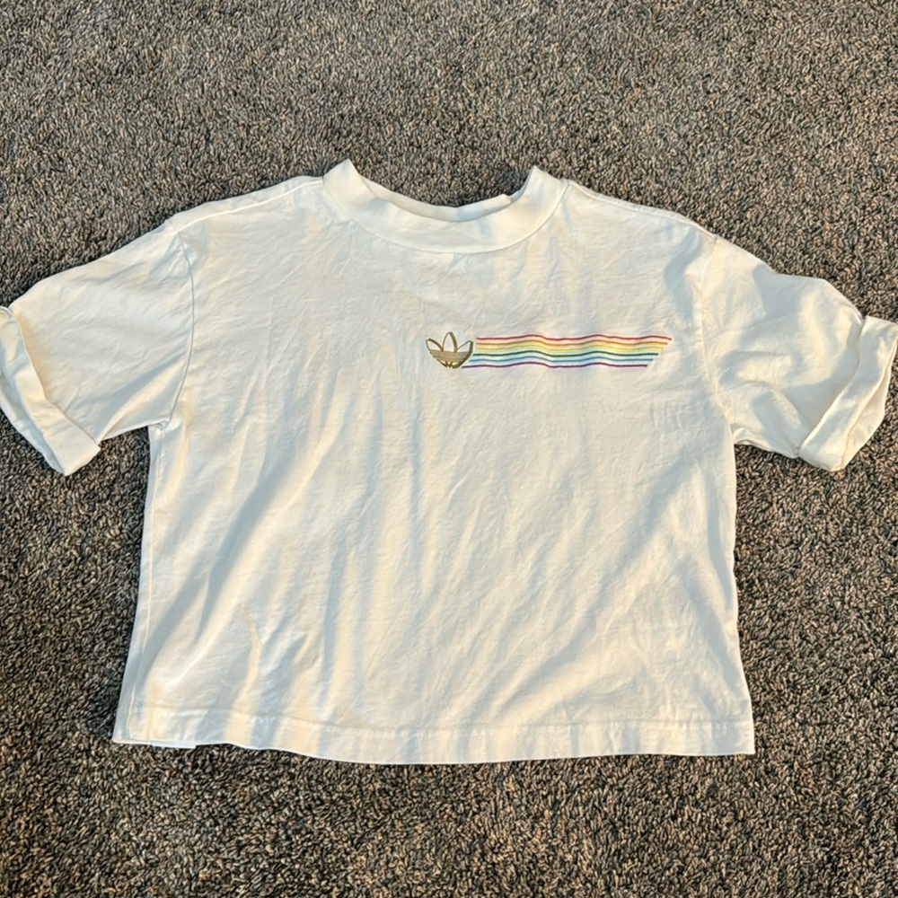 Adidas Original Women’s Pride Linear Cropped Tee White Medium